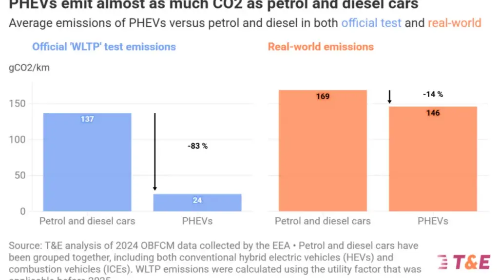 Реальні викиди PHEV у шість разів перевищують офіційні дані — T&E